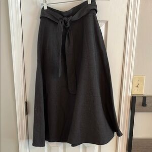 Ann Taylor Gray Midi A-Line Skirt Tie Front